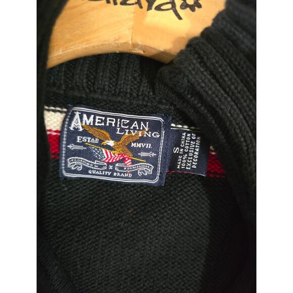 American Living women's striped quater zip-front crest embroidered logo sweater - Picture 5 of 8